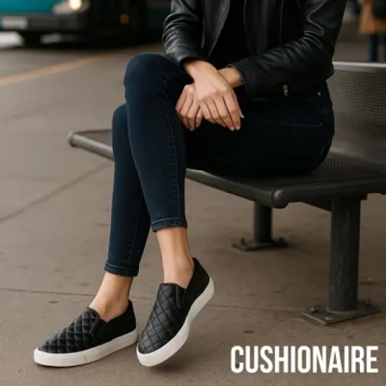 CUSHIONAIRE Faze Women&rsquo;s Quilted Slip-On Sneaker &ndash; Faux Leather Casual Shoe with Memory Foam Insole & Rubber Outsole image {3}