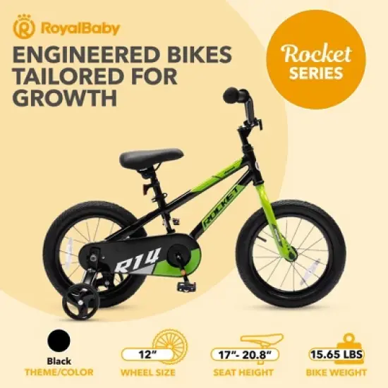 RoyalBaby Rocket Outdoor Children's Bicycle Sporty BMX-Style Kid Bike with Training Wheels, Reflectors, and Adjustable Seat image {2}