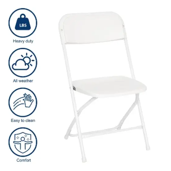 Emma and Oliver 4 Pack of All-Weather, Extra Wide Contoured Plastic Folding Chairs with Metal Frame and 650 lb. Static Weight Capacity image {8}