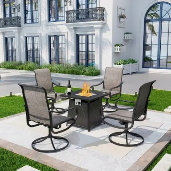 5pc Patio Dining Set with 28" Square Gas Fire Pit Table & Swivel Arm Chairs - Captiva Designs: Outdoor Seating, Rust-Resistant image {12}