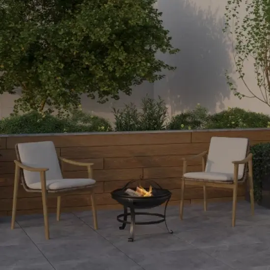 Emma and Oliver 22" Round Wood Burning Outdoor Portable Firepit With Mesh Spark Screen and Poker image {4}