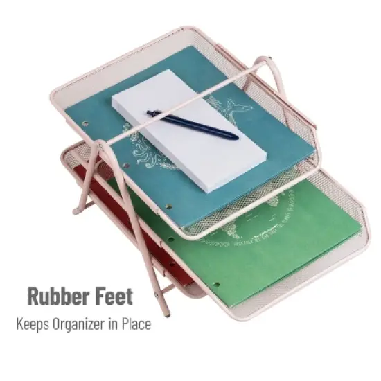 Mind Reader 3-Tier File Storage for Office Metal Mesh Pink image {4}