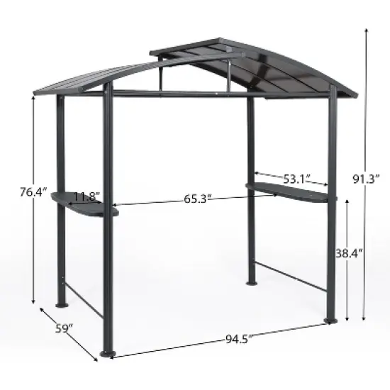 Aoodor 8 x 5 ft. BBQ Grill Gazebo Shelter, Dark Gray Steel Frame and Brown Double-Tier Polycarbonate Top Canopy image {2}