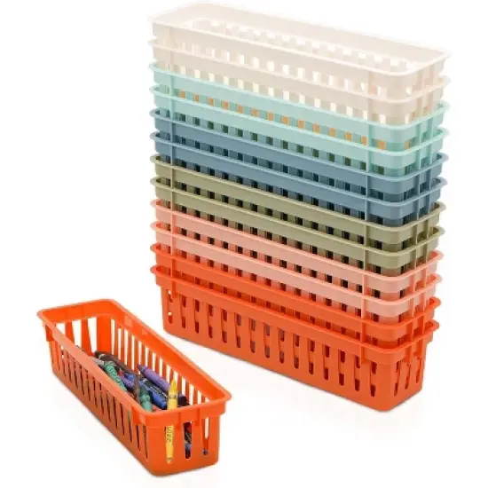 4E's Novelty 12 Pack Pencil Trays in Vibrant Boho Colors, Durable Pencils Tray, Stylish Pen Baskets, Fun Boho Durable and Versatile Colorful Pen Tray image {8}