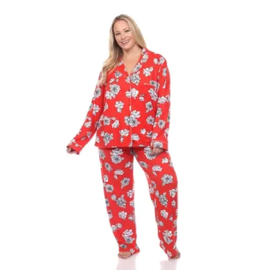 Plus Size Long Sleeve Floral Pajama Set - White Mark image {6}