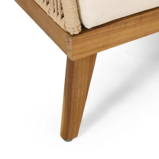 GDFStudio Hueber Outdoor Acacia Wood and Rope 4 Seater Chat Set with Cushions, Teak, Light Brown, and Beige image {6}