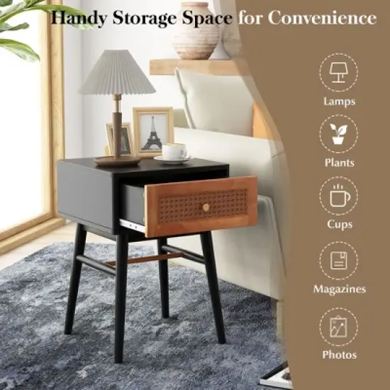Costway Nightstand Modern Bedside End Table with Storage Drawer & Solid Wood Legs image {6}