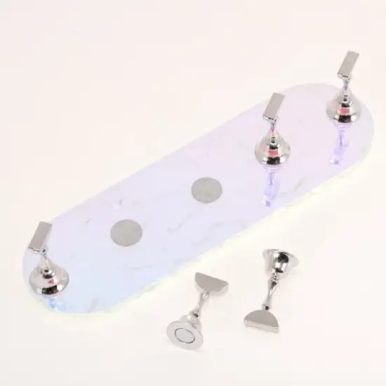 Unique Bargains Oval Nail Display Stand Colorful Silver Tone 1 Set image {2}