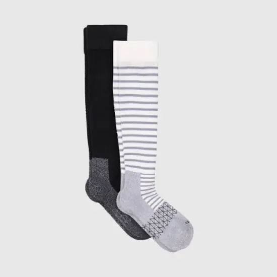 Hanes Women's Absolute Wellness 2pk Over-the-Calf Socks, Mild Graduated Compression - Gray/Black 5-9: Cotton Blend, Cushioned Sole, Seamless Toe image {3}