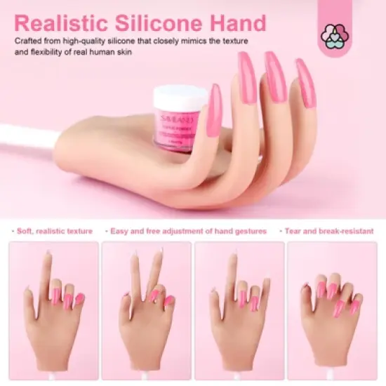 SAVILAND Unbreakable Silicone Nail Mannequin Kit - Flexible Movable Training Hand with 100+ Tips & Tools for Home Salon. image {2}