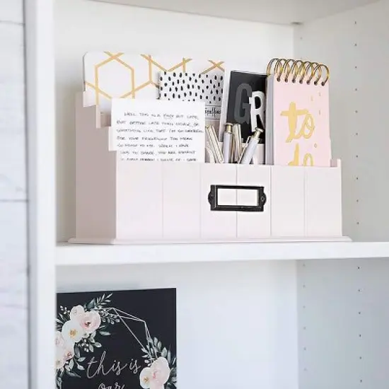 Blu Monaco Light Pink Wooden Mail Organizer - 3-Tier wit Mail Printed on the Front image {3}