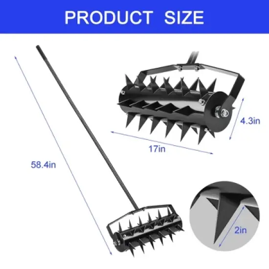 SKRAN Rolling Manual Lawn Aerator, Gardening Lawn Aerator Tool, With Soil Penetrator Spikes Deep Soil Penetration for Garden Grass Patio Yard image {2}