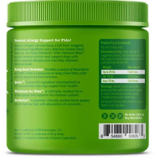 Zesty Paws Hemp Elements Allergy Immune Soft Chews for Dogs - Cheese Flavor - 90ct image {2}