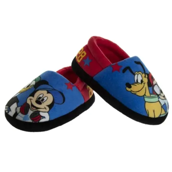 Disney Mickey Mouse Slippers - Kids Cozy Plush Fuzzy Lightweight Warm Comfort Soft House Shoes - blue and red (size 5-12 Toddler - Little Kid) image {2}