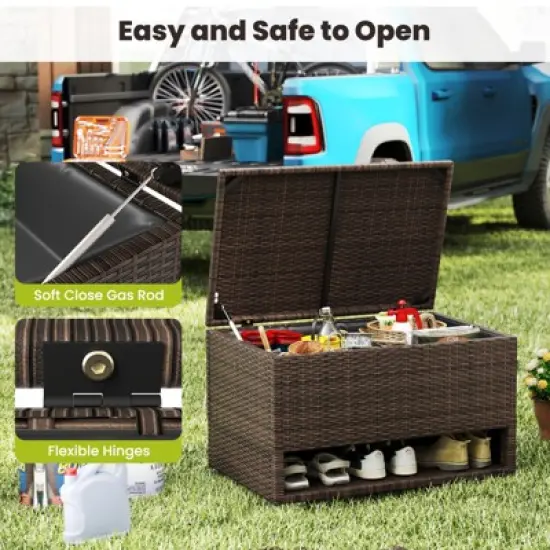 Tangkula 48 Gallon PE Wicker Rattan Deck Box w/ Shoe Rack Outdoor Storage Bin w/ Protective Liner image {5}