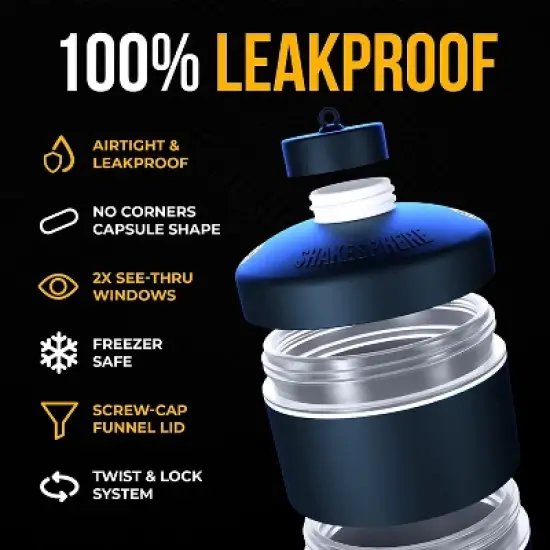 SHAKESPHERE Stackable Snack Containers, Organizer Carrier for Food, Protein Powders, Nuts & Supplements - 3 Leakproof, Twist Lock Holder image {3}