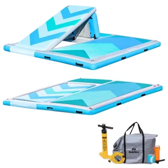 Solstice 10 Foot x 8 Foot Inflatable Convertible Floating Slide Dock Water Lounger Platform with Pump and Storage Bag for Lakes, Pools, and Rivers image {6}