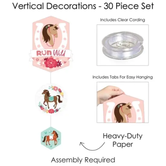 Big Dot of Happiness Run Wild Horses - Pony Birthday Party DIY Dangler Backdrop - Hanging Vertical Decorations - 30 Pieces image {4}
