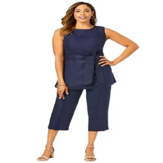 Jessica London Women&rsquo;s Plus Size Linen Blend Capri Set image {2}