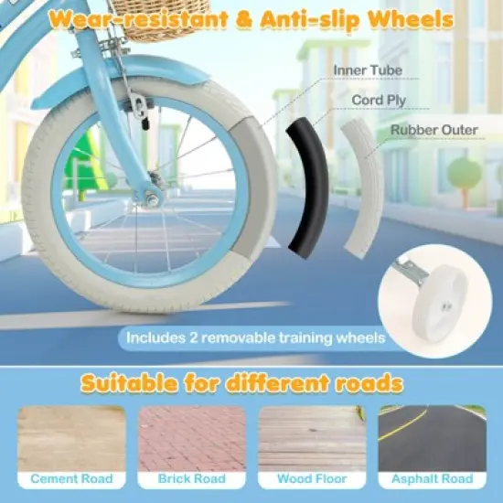 Prorider 14" Kid's Bike with Training Wheels Adjustable Handlebar Seat Handbrake Blue/Green/Pink image {7}