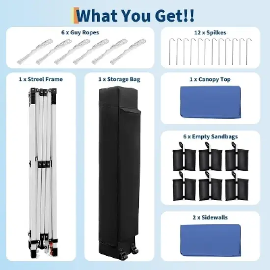 10'x20' Commercial Pop-Up Canopy Tent &ndash; Instant Setup Shelter with 2 Sidewalls, 12 Stakes & 6 Sandbags, Portable Outdoor Tent image {4}