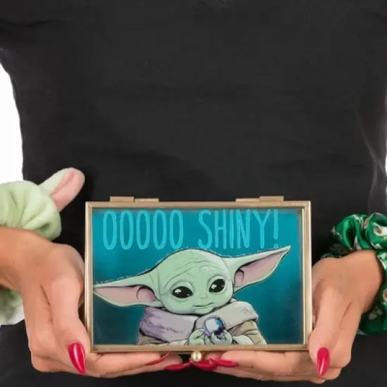 Disney Star Wars The Mandalorian Grogu OOOOO SHINY! Gold Trim Glass Jewelry Storage Box image {1}