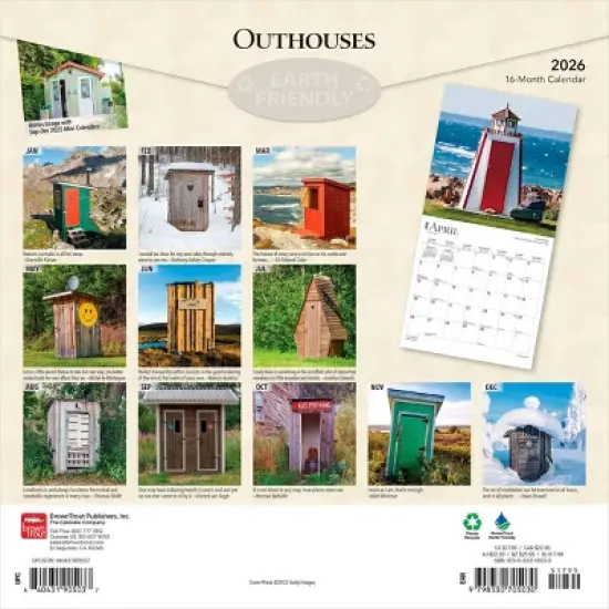 BrownTrout Outhouses 2026 12"x24" Hanging Square Wall Calendar Plastic-Free image {1}