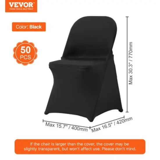 VEVOR Stretch Spandex Folding Chair Covers, Universal Fitted Chair Cover, Removable Washable Protective Slipcovers, (50PCS Black) image {7}