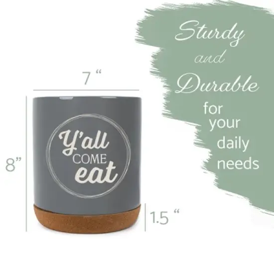Elanze Designs Y'all Come Eat Southern Accent Ceramic Cork Bottom Gray Large Capacity Utensil Holder Crock for Countertop Storage, Stylish & Durable image {1}
