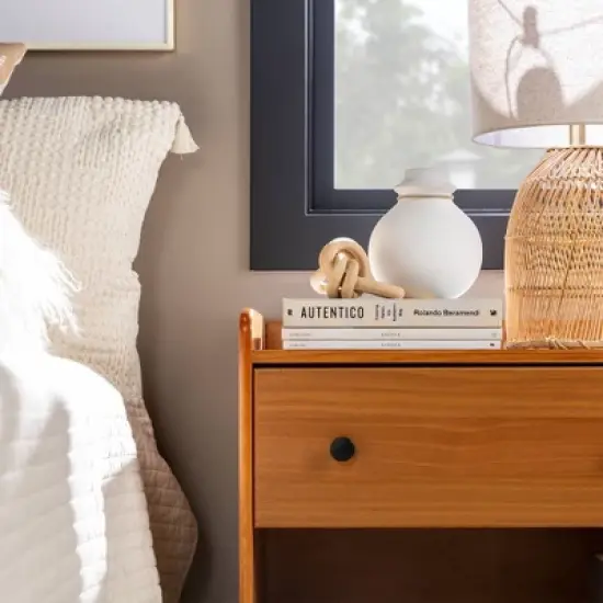 Katie Transitional Tray Top 1 Drawer Solid Wood Nightstand Caramel - Saracina Home image {15}