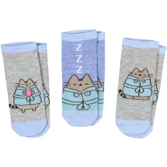 Pusheen The Cat So Relaxed No Show Ankle Socks Size 5-9 - 3 Pair Blue image {1}