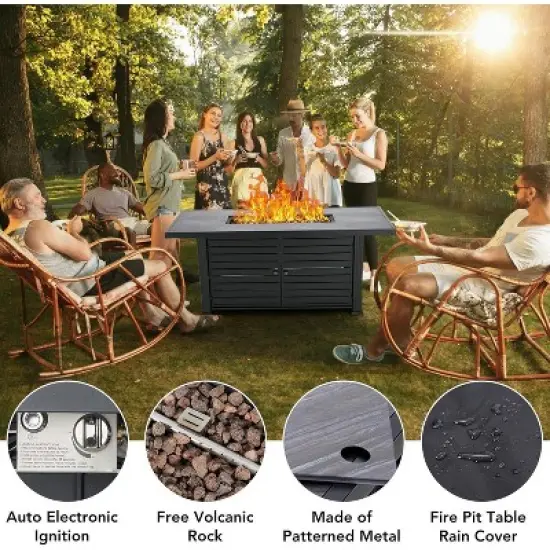57" 50,000 BTU Rectangular Propane Fire Pit Table &ndash; 2-in-1 Lid+Rain Cover, CSA-Certified Steel, Weatherproof for Patio/Garden/Deck &ndash; Black image {4}