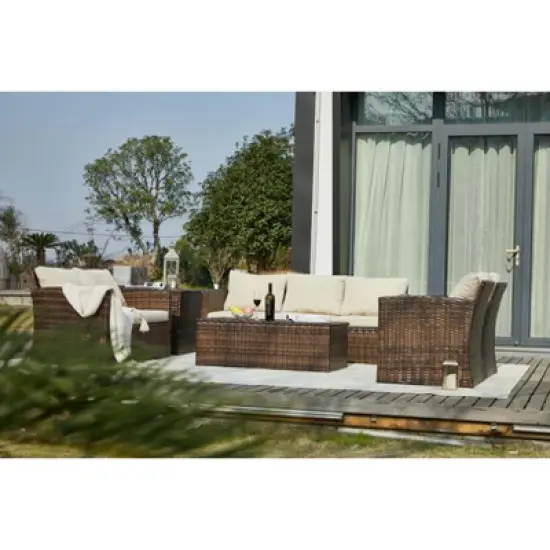 Cescia 7-Piece  PE Rattan Sofa Set, Garden Patio Wicker Sectional Sofa Set with Storage Coffee Table & End Table for Backyard, Porch, Balcony,Gray image {12}