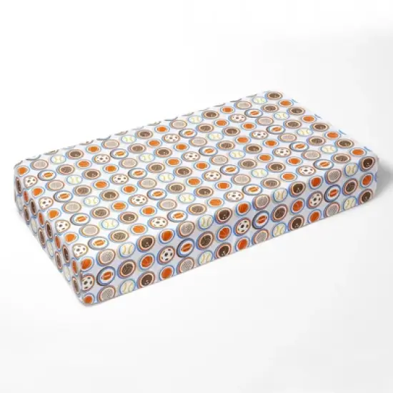 Bacati - Mod Sports Print Blue Orange Chocolate 100 percent Cotton Universal Baby US Standard Crib or Toddler Bed Fitted Sheet image {2}