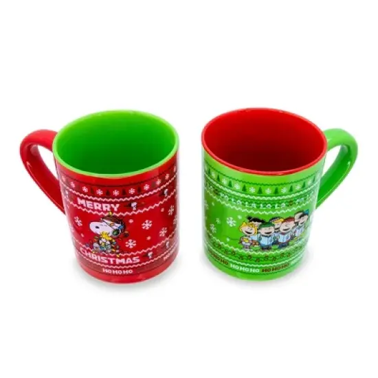 Silver Buffalo Peanuts Charlie Brown and Snoopy Christmas Sweaters Ceramic Mugs | Set of 2 image {1}