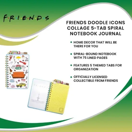 Silver Buffalo Friends Doodle Icons Collage 5-Tab Spiral Notebook Journal image {6}