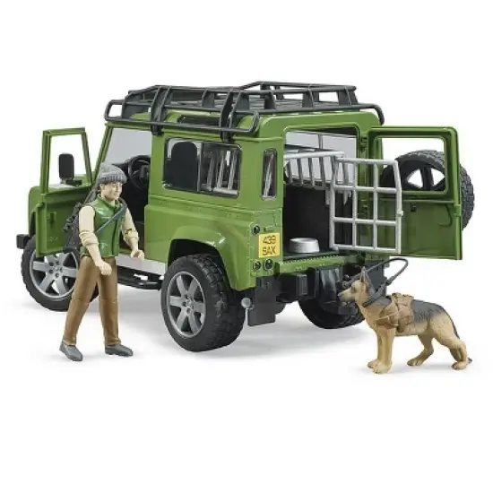 Bruder Land Rover Defender with Forester and Dog Figure image {4}