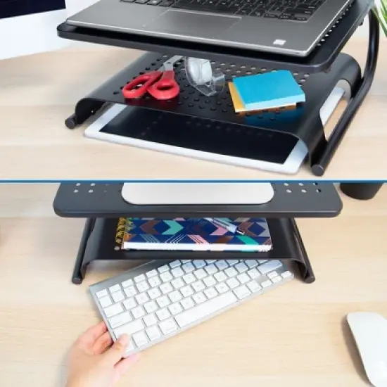 Mount-It! 2 Tier Desk Organizer Riser | Computer Monitor Stand with Keyboard Storage Shelf for Desktops, Laptops, Printers, Home Office Space Saver image {3}