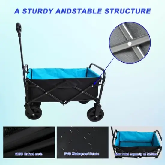 YONWAY Foldable Wagon,220 Lbs Capacity Outdoor Camping Beach Cart Steel Frame,Adjustable Garden Utility Rolling Cart with Wheels image {3}
