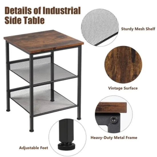 Costway Set of 2 3-Tier Industrial End Side Table Nightstand W/2 Adjustable Shelves image {8}