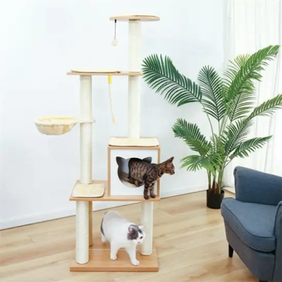 Modern Cat Tree Tower for Indoor Cats with Hammock image {1}