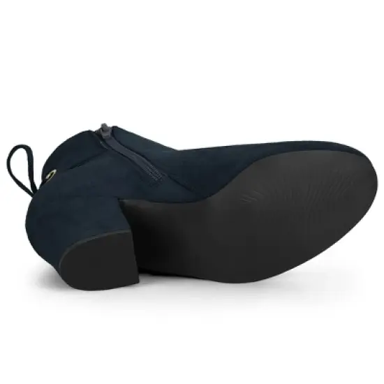 Allegra K Women's Round Toe Block Heel Back Zipper Ankle Boots image {6}