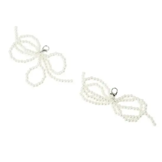 Unique Bargains Faux Pearl Bow Style 10 Shoelace Charms White 1 Pair image {3}
