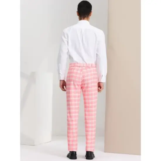 Lars Amadeus Men's Plaid Pants Regular Fit Flat Front Classic Elastic Waist Suit Pants image {4}
