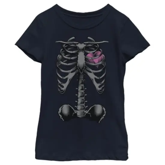 Girl's Lost Gods Halloween Skeleton Rib Cage Heart T-Shirt image {4}