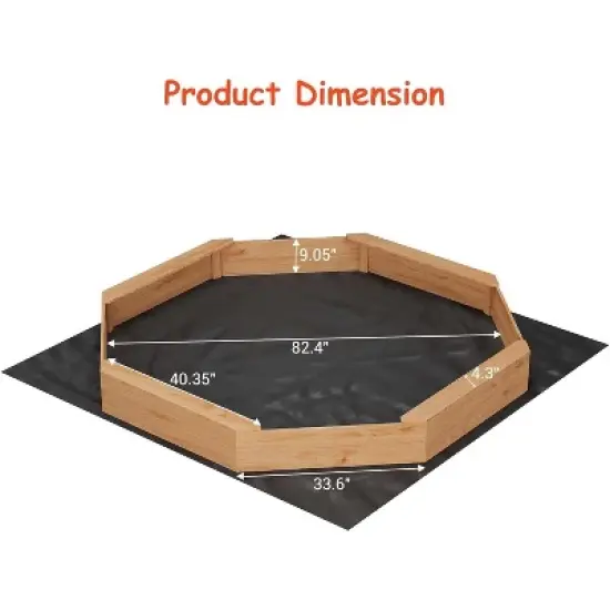 Large Octagonal Wooden Sandbox &ndash; Kids Outdoor Sandpit with Cover, 4 Benches & Drainage Liner for Backyard, Ages 4+ image {2}