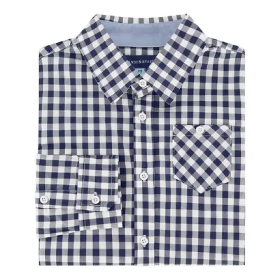 Andy & Evan Toddler Navy Gingham Button Down Shirt Blue, Size 5Y image {3}