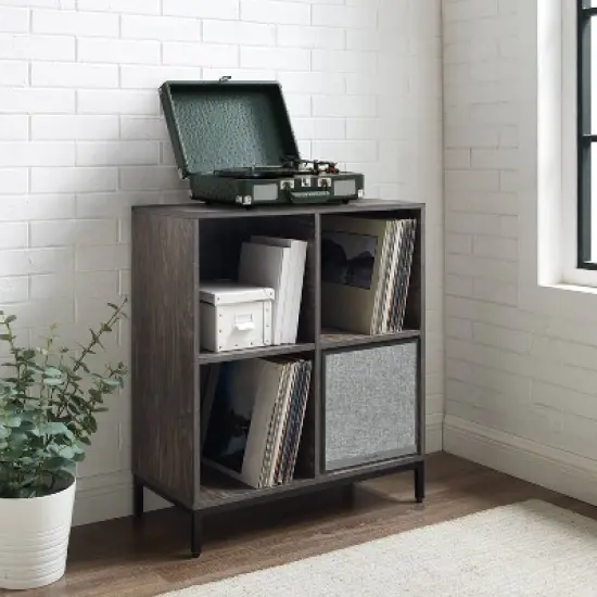 33" Jacobsen Record Storage Cube Bookcase with Speaker Brown Ash/Black - Crosley image {1}