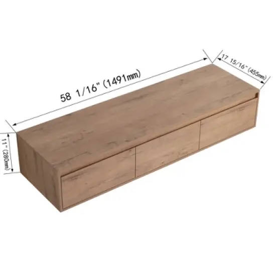 ChicFurnit Bathroom Vanity 60 Inch Floating Vanity with Soft Close Drawer for Bathroom, Brown, 58.69"*17.94"*11" image {2}