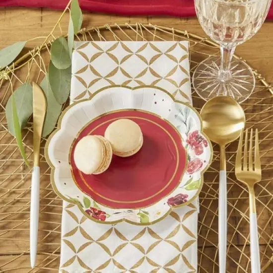 Kate Aspen Burgundy Blush Floral 7 in. Premium Paper Plates (Set of 64) | 28519NA image {1}